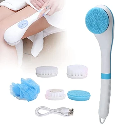 Image of USB Charge Electric Body Bath Brush, 6 Gears Adjustable Brush Set Shower Back Scrubber Multi‑function Long Handle Massage,Long For Scrubbers Use In (blue)