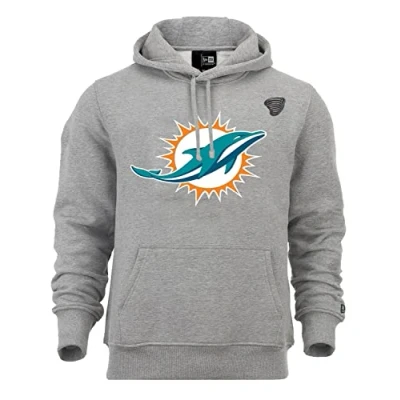 Image of New Era Miami Dolphins Hoody NFL American Football Fanartikel Kapuzenpullover grau mit CapSpin Pin