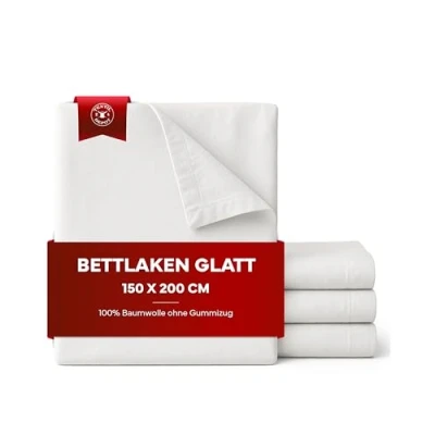 Image of Smooth bed sheet, 150 x 200 cm, white, 100% cotton without elastic band