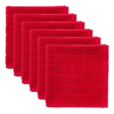 Image of DII Solid Windowpane Dishcloth Set, Cotton, Red, 12x12