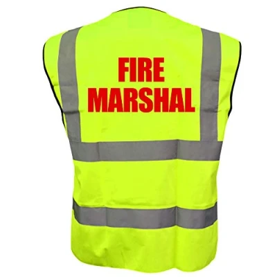 Image of Fire Marshal Yellow High Visibility Hi Vis Viz Vest Safety Waistcoat, Printed By Brook Medium