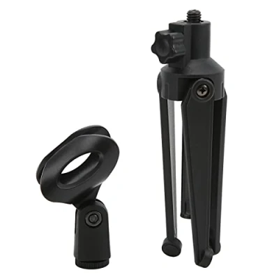 Image of Mini Microphone Stand, Desktop Tripod with Clip, Adjustable Foldable Table Holder for Conference, Live Broadcasts