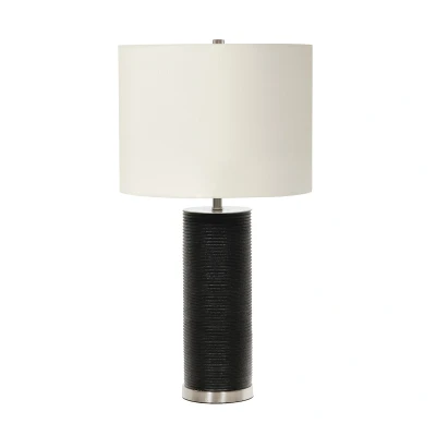 Image of Elstead Ripple fabric table black base/white lampshade