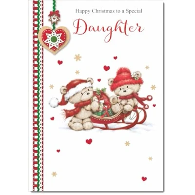 Image of doodlecards Daughter Christmas Card Two Cute Bears on Sled Medium Size for with Plain Envelope