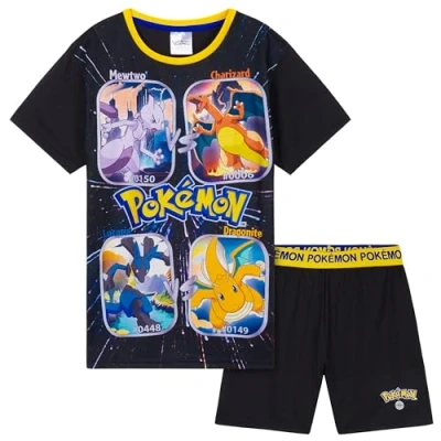 Image of Pokemon Boys Short Pyjamas Set, Breathable Lounge Wear Gifts for (Black/Yellow, 7 8 Years)