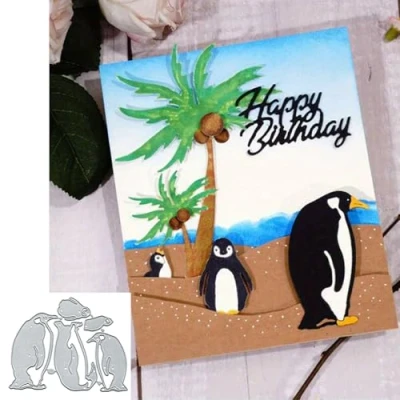 Image of Christmas Penguin Family Metal Die Cuts,Animal Cat Hat Cutting Dies Cut Stencils DIY Scrapbooking Decorative Embossing Paper Card Making