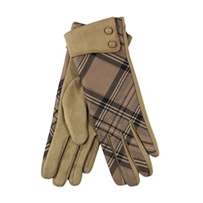 Image of Tartan Traditions Moleskin Button Cuff Gloves (Camel Tartan)