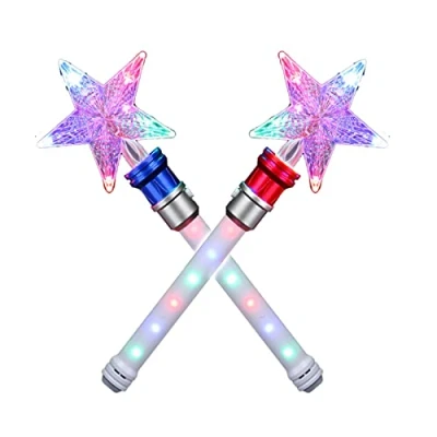Image of XJSGS Light Up LED Wand Star Flashing Wands,Magic Rotating Toy for Girls and Boys christmas &amp; birthday gift (Star 2PCS)