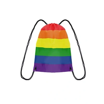 Image of HENBRANDT 1 x Rainbow Pride Drawstring Bag LGBTQ+ Accessories Gay Flag Beach Sports Swim Travel Backpack School PE Kit Gym for Men and Women