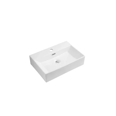 Image of iBathUK Zagreb Rectangular Wall Hung Basin, Compact Ceramic Wash Basin Bathroom Sink, Mounted Countertop Sink 510x360x130mm, White