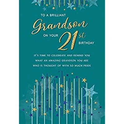 Image of Regal Publishing Modern Milestone Age Birthday Card 21st Grandson 9 x 6 inches,Green