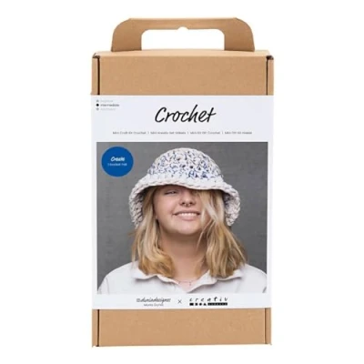 Image of Craft Kit Crochet, Blue, Light Natural, Yellow, Chunky Bucket Hat, 1 Pack