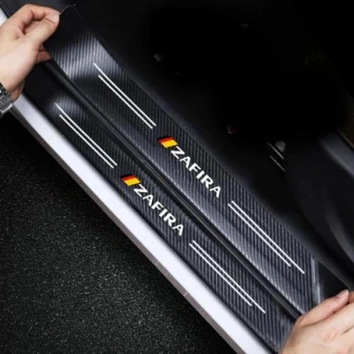 Image of 4Pcs Car Door Sill Protector Threshold Scuff Plate for Opel Zafira, Carbon Fiber Kick Plates Automobile Welcome Pedal Decorative Strips (Zafira)