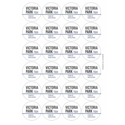 Image of Victoria Park TS24 Hartlepool Road Sign Circular Matt Paper Stickers A4 Sheet of 24 (Each Sticker is 45mm Diameter)