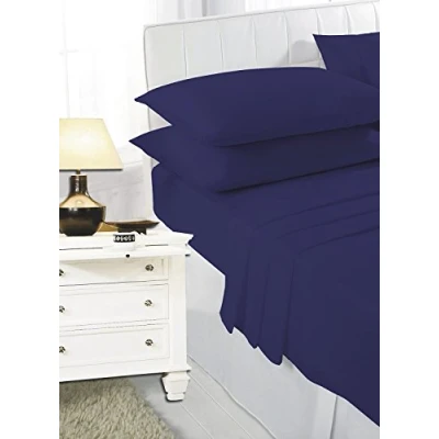 Image of SELECT ED® Luxuries Plain Dyed Easy Care Poly Cotton Duvet Quilt Cover Set + Pillow Case Bedding (King Size, Navy)