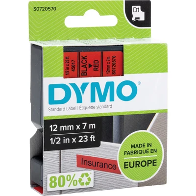 Image of Dymo D1 Tape for Labelmakers 12mmx7m Black on Red 45017 S0720570