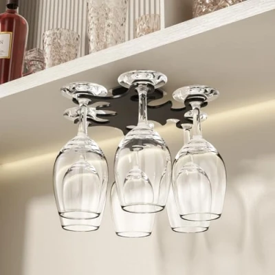 Image of Vaisoeny Wine Glass Rack, 360 Infinitely Rotating Holder, No Drilling Holders Hanging Under Shelf, Easy Installation Storage for Kitchens and Bars.(Black)