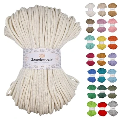 Image of Sznurkomania Braided Cotton Cord, 5 mm, 100 m, Oeko Tex Certified, 46 Colors, Thread Craft, Macrame, Crochet