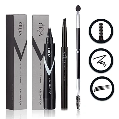 Image of VOID Homme Beard Filling Pen Kit (Dark Brown, Set of 3) Filler Pencil &amp; Mens with Brush for Instant Thickener, Waterproof 48Hr
