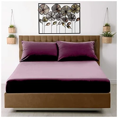 Image of GC GAVENO CAVAILIA Extra Deep, Non Iron Percale Fitted Sheet, Super Soft Plain Dyed Easy Care Bedding, Polycotton, Berry, King