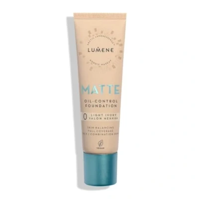 Image of Lumene Matt Control Oil Free Foundation for Oily and Combination Skin Full Coverage with Arctic Cloudberry 30 ml / 1.0 Fl.Oz. (0 Light Ivory SPF20)