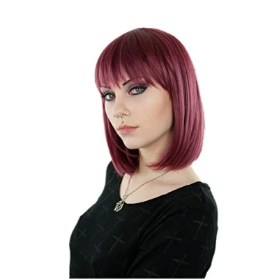 Image of Prettyland C1277 35cm Straight Red Plum Tones Highlights Mixed Party Daily Short Bob Wig