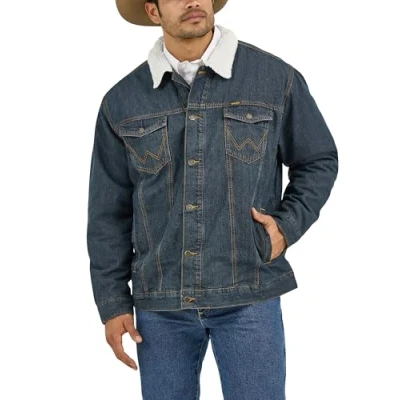 Image of Wrangler Men&#039;s Western Style Lined Denim Jacket, Denim/Rustic Sherpa, US Large Tall