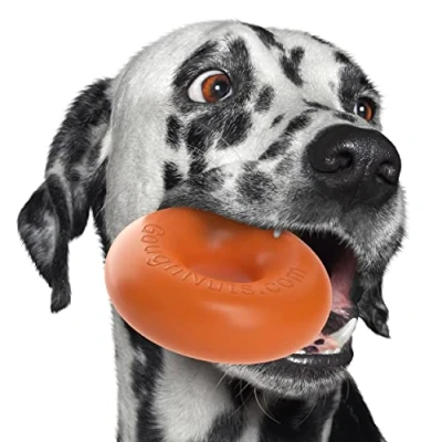 Image of Goughnuts Original Medium Dog Chew Toy Ring for Aggressive Chewers from 30 70 Pounds in Orange. Durable Rubber Breeds and Power