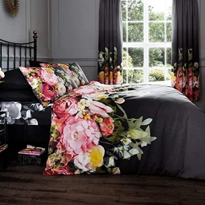 Image of Gaveno Cavalia Luxury Padded Floral Duvet Set with Cover and Pillow Case, Black, Double