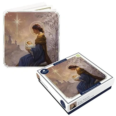 Image of Tom Smith 10 Boxed Deluxe Square Christmas Cards Religious Nativity Design