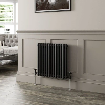 Image of Park Lane Traditional Colosseum Double Bar Column Radiator Black 600 x 605mm