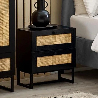 Image of Julian Bowen Padstow 2 Drawer Bedside, Black, Engineered Wood, One Size