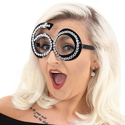 Image of Pohotobooth Props Ltd Number shaped Milestone Birthday Diamante Glasses (Black 60th Birthday)