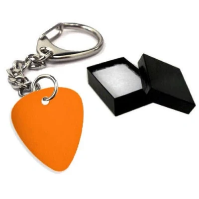Image of County Engraving Personalised Orange Metal Guitar Pick Plectrum Keyring Key Ring Engraved Enter Your Own Custom Text