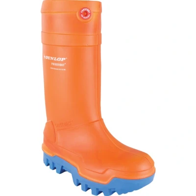 Image of DUNLOP Purofort Thermo+ Unisex Full Safety Waterproof Work Boots, Orange/Blue, Antistatic and Slip Resistant Wellies with Steel Toecap for Outdoor, Farm Industrial EU38, UK5
