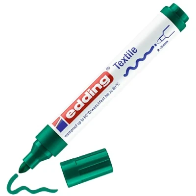 Image of edding 4500 textile marker green 1 pen round nib 2 3 mm permanent fabric markers for drawing on textiles, wash resistant up to 60 C pens lettering
