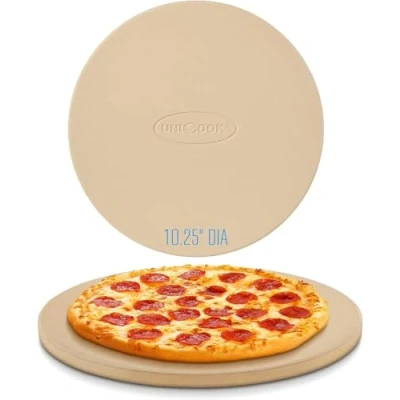 Image of Unicook Pizza Stone, 26cm Round Baking Small Cordierite Grilling Stone for Oven and BBQ, Perfect Size Personal Pizza, Ideal Crisp Crust Bread, Cookies More
