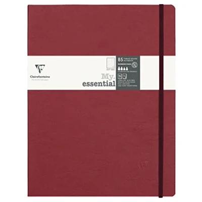 Image of Clairefontaine Ref 794432C Age Bag Leatherette &quot;My.Essential&quot; Thread Bound Notebook (192 Pages) 19 x 25cm, Dot Rulings, 90gsm Ivory Vellum Paper Red