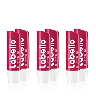 Image of Labello Cherry Shine Lip Balm with Soft Red and Shimmer Pigments Flavours, Care without Mineral Oils Pack of 6