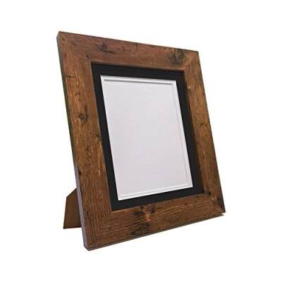 Image of Metro Vintage Wood Photo Picture Poster Frame with Black on White Double Mount 20 x 16 for Image Size 40 30 cm