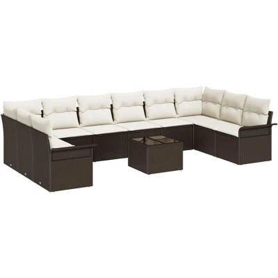Image of vidaXL 10 Piece Garden Sofa Set with Cushions Grey Poly Rattan