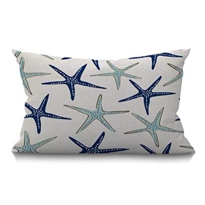 Image of BGBDEIA Coastal Nautical Cushion Cover Farmhouse Starfish Repeat Pattern marine Navy Blue Decorations Pillow Case for Sofa Couch Cotton Linen 30 x 50 cm 12x20 Inches