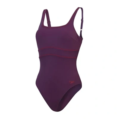 Image of Speedo Women&#039;s Shaping ContourEclipse 1 Piece Swimsuit Shapewear Beach and Holiday Swimwear, Plum Dandy/Basque Red, 32/8