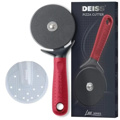 Image of Deiss Lux Heavy Duty Pizza Cutter with Wheel Slicer Stainless Steel Sharp Smooth Easy Grip Non Slip Handle, Dishwasher Safe