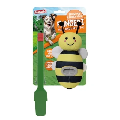 Image of Rosewood Flingerz Bee Dog Toy Launcher Interactive Fetch Flinger for Active Dogs, Durable and Entertaining