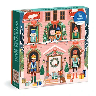 Image of Galison 9780735379596 Nutcracker Magic 500 Piece Puzzle Fun and Challenging Activity with Bright Bold Artwork of Wooden Toy Soldiers for Adults Families, Multicoloured