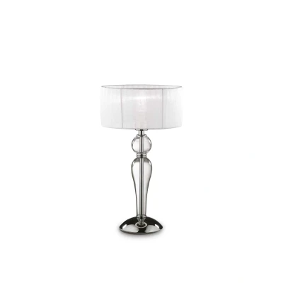 Image of Duchessa 1 Light Small Table Lamp Chrome, White, Clear and Glass with Shade, E27