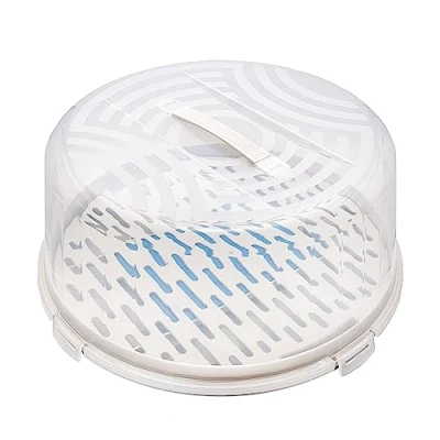 Image of BranQ Home essential Round Cake Container with High Coverage, Convenient Carry Handle and Cooling Insert, Plastic (PP) BPA Free, Cream/Clear, 334 x 156 mm