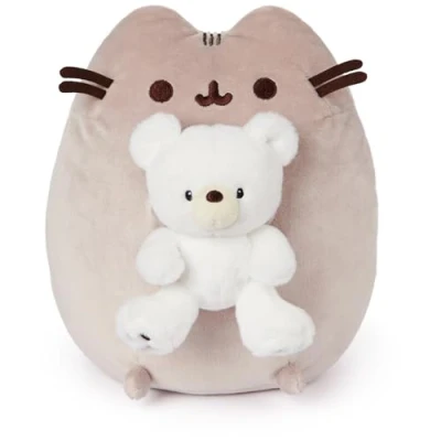 Image of GUND Pusheen with Kai Bear Plush, Stuffed Animal Cat Teddy for Ages 8 and Up, 9.5, Gray