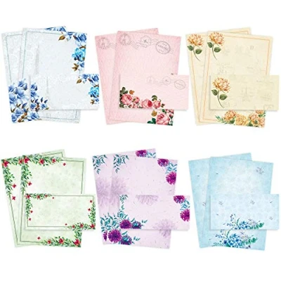 Image of Stationary Paper and Envelopes Set Pack of 48 Japanese Stationery Vintage Floral Letter Writing 8.5 x 11 Inch